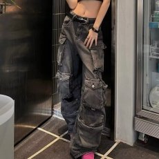 批发<b class='q'>大码</b>街头vibe美式复古多口袋牛仔<b class='q'>裤</b>男女设计感y2k低腰坠感拖地<b class='q'>裤</b>