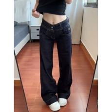 批发美式复古水洗解构<b class='q'>设计</b>感微喇牛仔裤女冬季高街宽松显瘦垂感拖地裤