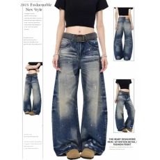 批发美式复古泼墨<b class='q'>设计</b>弯刀牛仔裤女冬季新款垂感显瘦宽松百搭拖地长裤