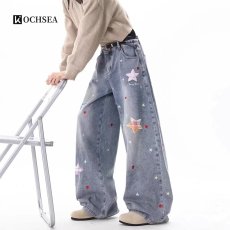 批发美式高街星星贴布阔腿牛仔裤女2026新款<b class='q'>设计</b>感小众宽松百搭拖地裤