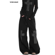 批发VINMUK美式中性风十字铆钉抽绳阔腿裤女潮牌jazz爵士舞百搭休闲裤