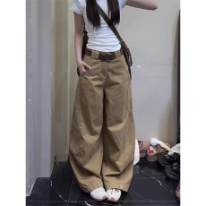 批发春季简约纯色直筒拼接<b class='q'>休闲裤</b>男士潮牌宽松拼接设计感工装弯刀裤