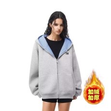 批发2026新款灰色美式加绒连帽<b class='q'>卫衣</b>男女小众高级感<b class='q'>开衫</b>外套上衣服