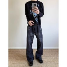 批发2026美式复古水洗黑色猫须<b class='q'>设计</b>感直筒牛仔裤男女宽松阔腿百搭长裤