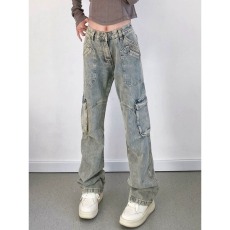 批发潮牌hiphop高街工装牛仔裤男女美式复古<b class='q'>休闲</b>水洗宽松痞帅直筒裤子