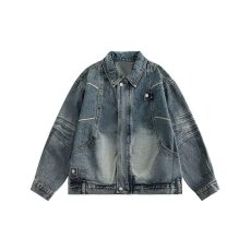 批发美式复古潮牌水洗做旧牛仔夹克男女春秋宽松潮流<b class='q'>百搭</b>情侣外套