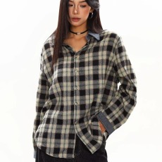 批发秋冬款磨毛棉格子衬衫女内搭外穿小个子衬衣翻领格纹秋<b class='q'>百搭</b>经典款