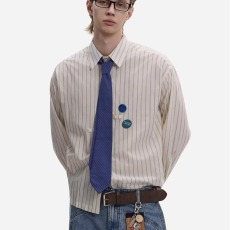批发2026新款美式复古条纹衬衫男女春秋季宽松休闲<b class='q'>百搭</b>长袖衬衣外套