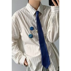 批发美式复古领导胸章条纹衬衫男女春秋宽松休闲<b class='q'>百搭</b>长袖衬衣外套潮流