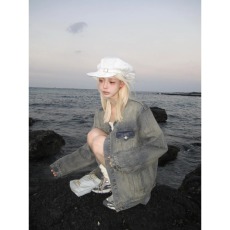 批发美式复古水洗灰色牛仔<b class='q'>衬衫</b>男高级感痞帅毛边初秋外套宽松短款<b class='q'>衬衣</b>