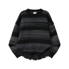 批发日系撞色条纹圆领<b class='q'>毛衣</b><b class='q'>男</b>女春秋复古慵懒风套头宽松针织衫上衣外套