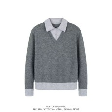 批发美式复古假两件miu系POLO领<b class='q'>毛衣</b><b class='q'>男</b>款秋季高级感学院风老钱风上衣