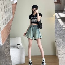 批发大码牛仔短裤女2026年夏季新款水洗<b class='q'>松紧腰</b>韩版宽松阔腿短裤翻边女