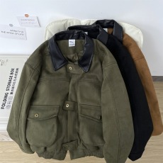 批发美式复古巴恩风麂皮翻领夹克男潮牌<b class='q'>秋</b>冬宽松加厚休闲外套