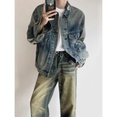 批发重工水洗破洞牛仔外套男ins<b class='q'>秋</b>季新款复古做旧港风上衣夹克春<b class='q'>秋</b>