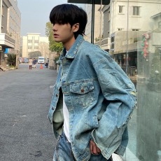 批发2026新款春<b class='q'>秋</b>季时髦复古宽松水洗磨破重工牛仔外套