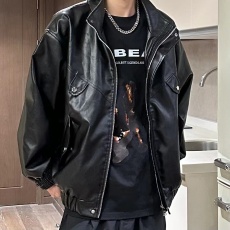 批发<b class='q'>秋</b>季美式街头情侣机车服宽松上衣冲锋衣夹克复古个性男女皮衣外套