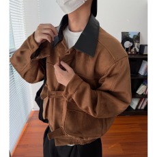 批发美式复古巴恩风麂皮翻领夹克男潮牌<b class='q'>秋</b>冬宽松加厚休闲外套