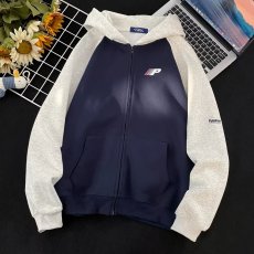 批发新款美式街复古插肩<b class='q'>开衫</b>连帽<b class='q'>卫衣</b>女春秋国潮男撞色情侣休闲外套