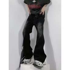 批发美式高街水洗做旧牛仔裤男女hiphop设计感直筒裤子高级感复古长裤