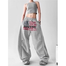 批发美式覆古字母印花休闲运动卫裤男女夏季慵懒风宽松直筒阔腿长裤子