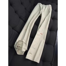 批发美式复古结构斜切彩色刺绣微喇休闲裤男款小众设计感显瘦黑色长裤