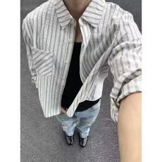 批发高街条纹泡泡纱<b class='q'>衬衫</b><b class='q'>男款</b>春季高级感长袖<b class='q'>衬衫</b>cleanfit痞帅休闲外套