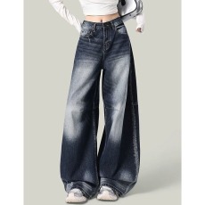 批发<b class='q'>街头</b>个性原宿风阔腿牛仔裤女春秋季新款ins潮高街拖地牛仔裤潮