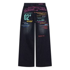 批发美式复古彩色字母印花牛仔裤女<b class='q'>街头</b>辣妹宽松显瘦直筒阔腿拖地长裤