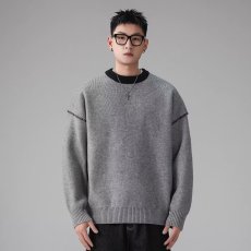 批发秋冬季老钱风撞色手工明线圆领套头重磅氛围感<b class='q'>男</b>女情侣<b class='q'>毛衣</b>针织衫