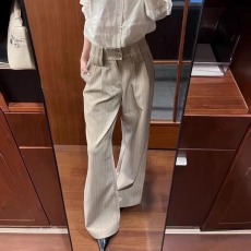 批发美式复古通勤高智老钱风条纹西裤<b class='q'>男</b>女宽松垂感百搭弯刀休闲<b class='q'>西装</b>裤