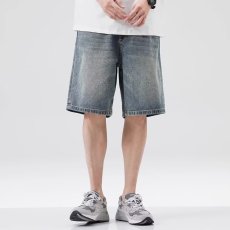 批发美式复古经典色夏季休闲中裤五分裤潮款宽松直筒浅色牛仔短裤男潮