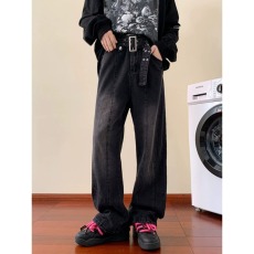 批发水洗做旧小众设计感工装牛仔裤男春秋季美式高街潮牌cleanfit裤子