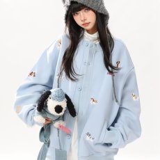 批发<b class='q'>大码</b><b class='q'>女装</b>韩系小狗刺绣卫衣女外套秋季新款宽松设计感开衫棒球服潮