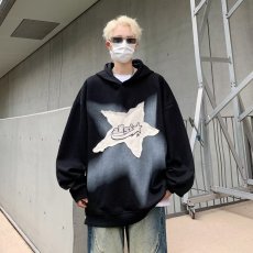 批发高街星星贴布连帽卫衣男潮牌嘻哈宽松套头帽衫学生<b class='q'>外套</b>