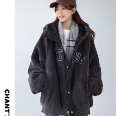 批发冬季美式复古潮双面穿棉服女情侣款宽松连帽羊羔毛外套宽松休闲