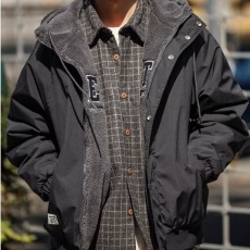 批发冬季复古双面穿羊羔毛连帽棉衣宽松休闲流行字母棉袄外套