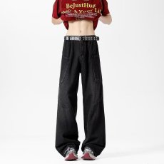 批发美式复古潮牌弯刀牛仔裤男装<b class='q'>春</b>秋季新款学生休闲宽松直筒阔腿裤子