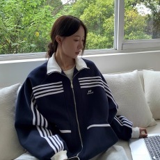 批发美式<b class='q'>条纹</b>撞色运动夹克男秋高街潮牌复古外套小众宽松休闲立领上衣