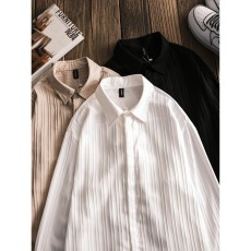 批发日系复古褶皱肌理面料满满高级感新款男士纯色休闲长袖<b class='q'>衬衫</b>