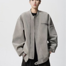 批发美式vintage棒球服男春秋高街痞帅麂皮绒<b class='q'>夹克</b>设计感短款工装外套