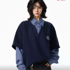 批发2026新款复古学院风假两件<b class='q'>衬衫</b>男女春季潮牌宽松情侣长袖卫衣外套