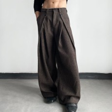 批发老钱风千鸟格A字打褶西裤男垂感抗皱微喇裤子直筒商务休闲阔腿裤