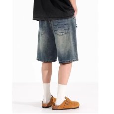 批发夏季美式休闲痞帅水洗复古做旧破洞牛仔短裤男宽松百搭五分裤子潮