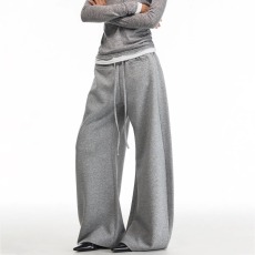 批发美式复古高级感弯刀休闲卫裤女秋冬新款宽松垂感直筒阔腿运动长裤