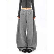 批发美式复古高级感弯刀休闲卫裤女秋冬新款宽松垂感直筒阔腿运动长裤