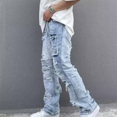 批发嘻哈<b class='q'>原创</b>美式做旧水洗破洞vintage宽松微喇叭牛仔裤男高街ins国潮