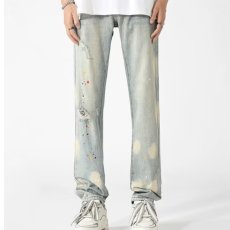 批发美式高街hiphop泼墨牛仔裤男春季潮牌ins设计感小众宽松直筒裤子