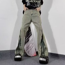 批发2026秋季ins休闲百搭渐变弯刀直筒裤男宽松复古阔腿裤水洗牛仔裤