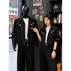 批发小众金属解构垫肩外套男款春季美式短款工装<b class='q'>夹克</b>高级感痞帅机车服